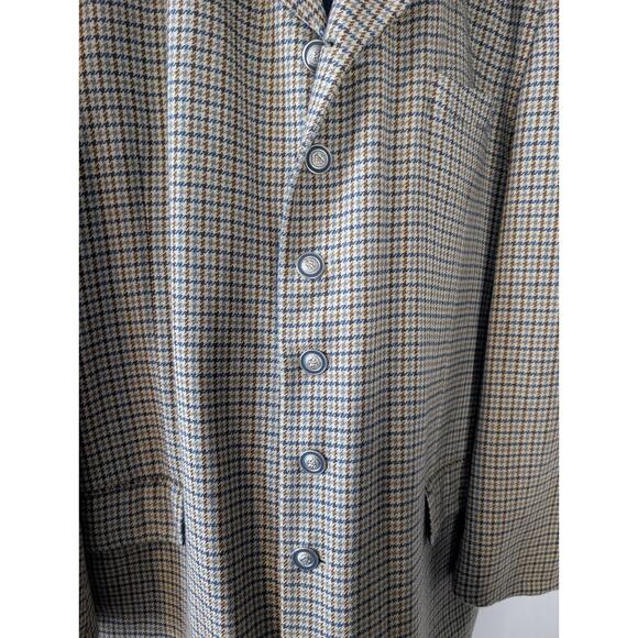 Raspinni uomo Houndstooth Plaid 6 Button 46L Wool Blazer Brown/Blue - Picture 8 of 15